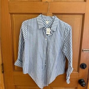 NEW J. Crew Blue Striped Shirt with Tie Waist
